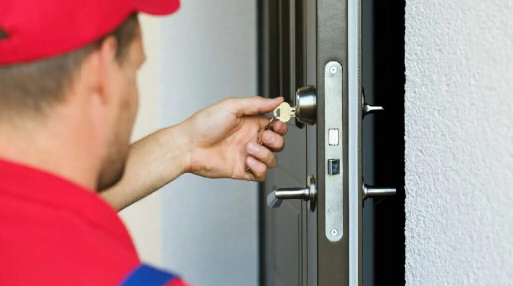 A commercial emergency exit door equipped with a panic bar for safe and quick evacuation during emergencies