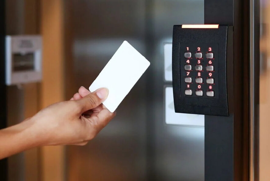 Secure office entrance with smart locks