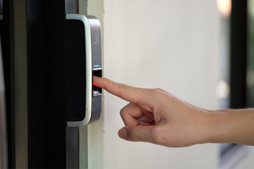 A secured sliding glass door with a smart lock